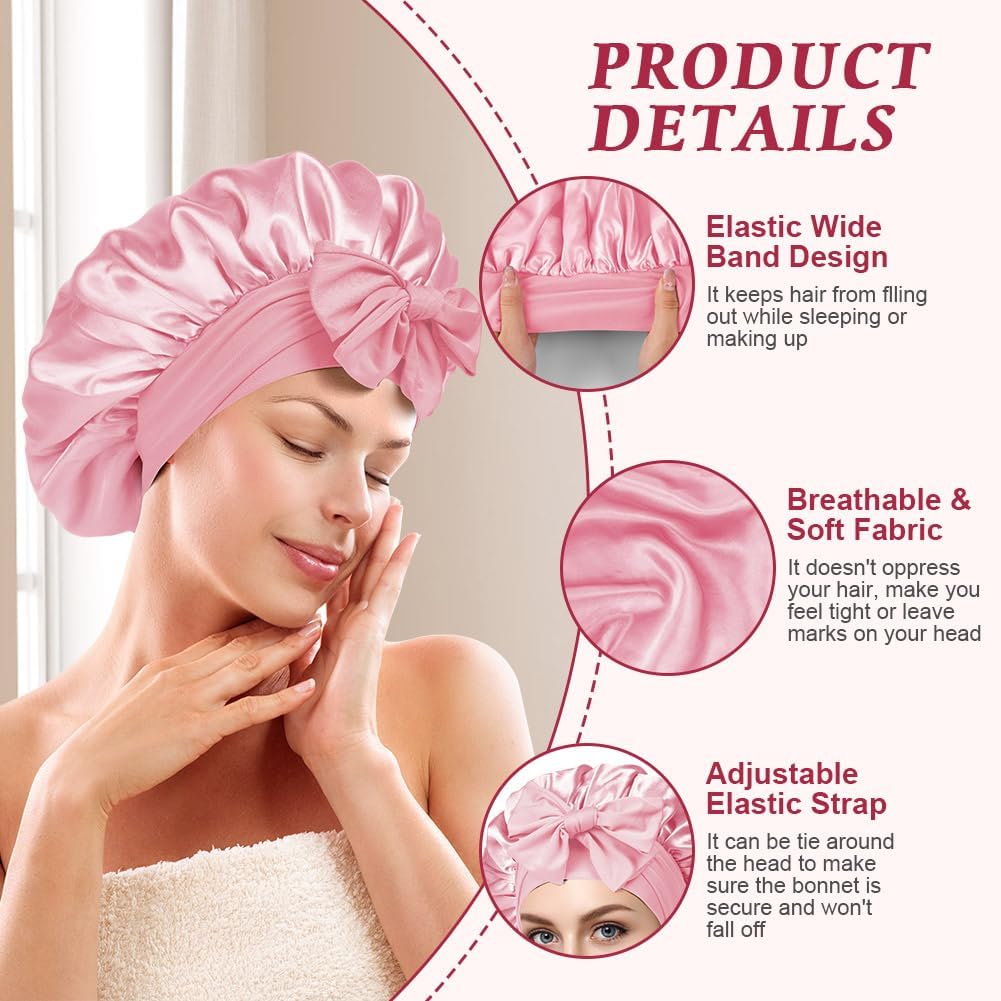 Detalle de ACWOO 4328310 Satin Sleep Cap, Adjustable Double-Layer Pink