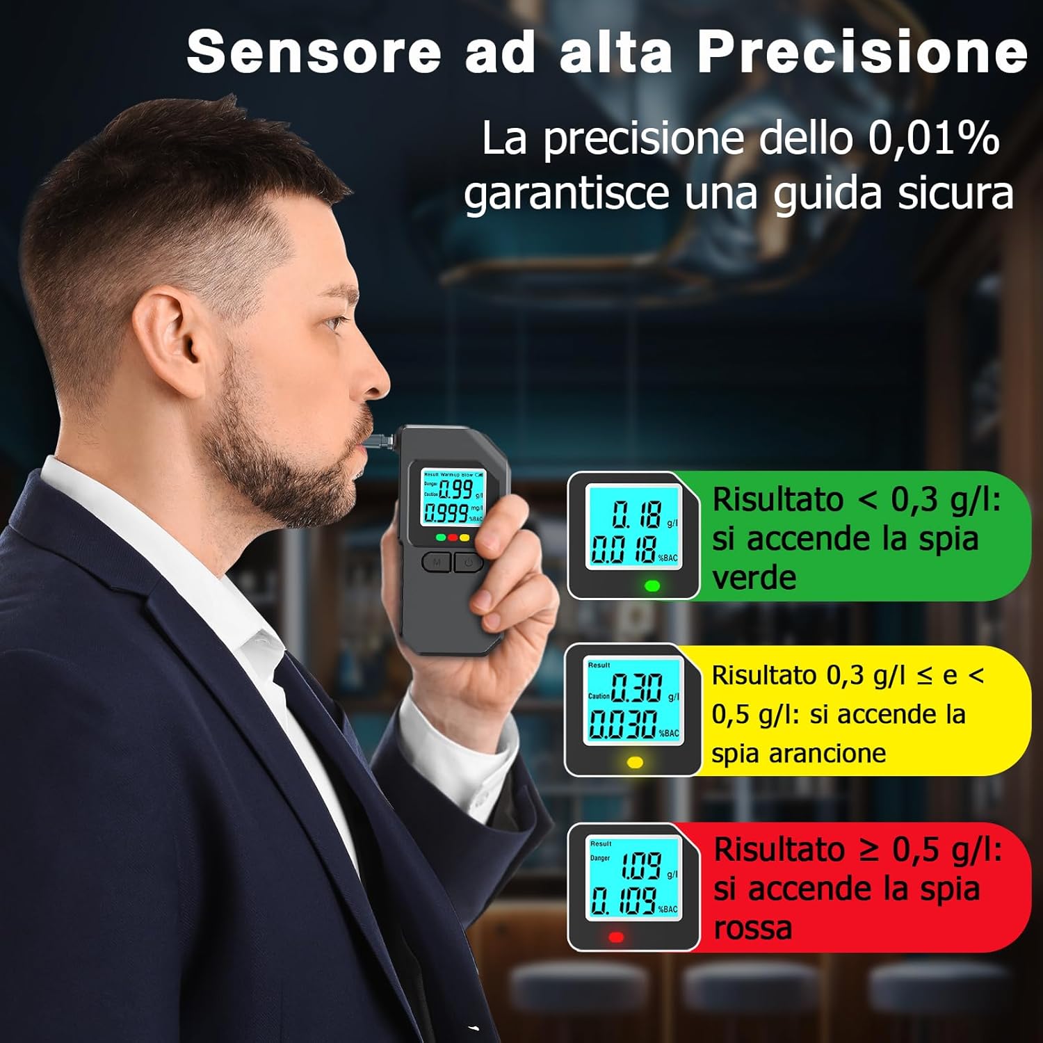 Thumbnail 2 de Super Barley Etilometro Portatile Certificato – Etilometro professionale con display LED e 20 boccagli