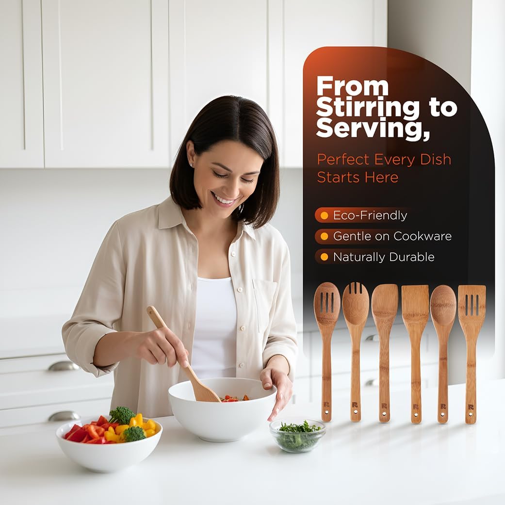 Thumbnail 5 de Riveira Dark Bamboo 6-Piece Wooden Spoons Set for Cooking