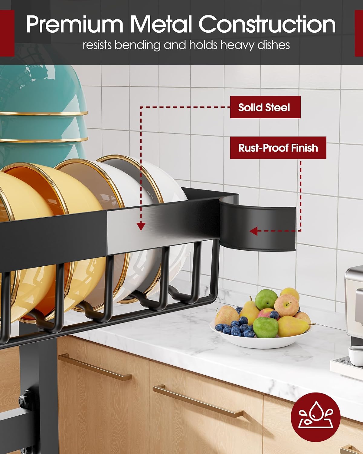 Thumbnail 4 de Sakugi Over The Sink Dish Drying Rack - Adjustable 3 Tier XX-Large Capacity, Stainless Steel Drainer with Utensil, Knife & Cutting Board Holders