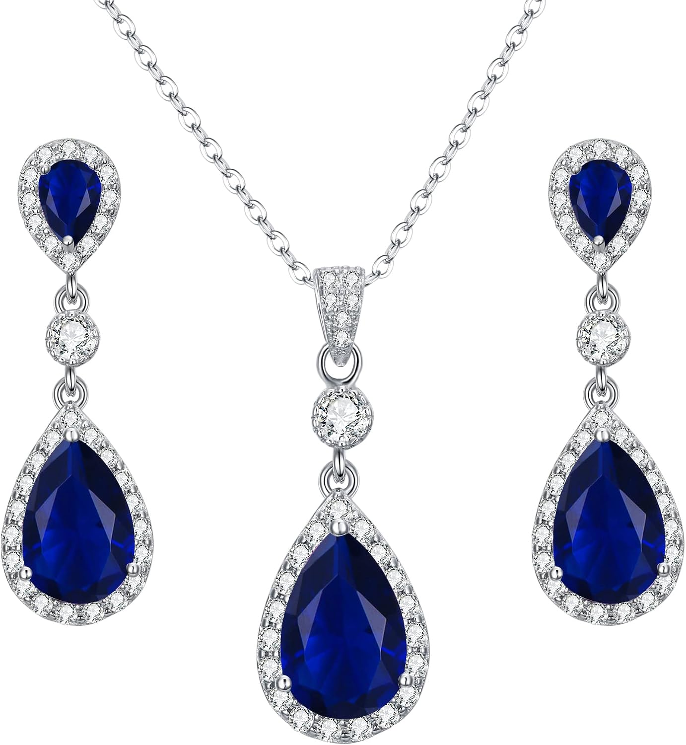 Detalle de Clearine Donna Parure Gioielli Argento 925 con Zirconia Cubica - Set Matrimonio Infinito Lacrima