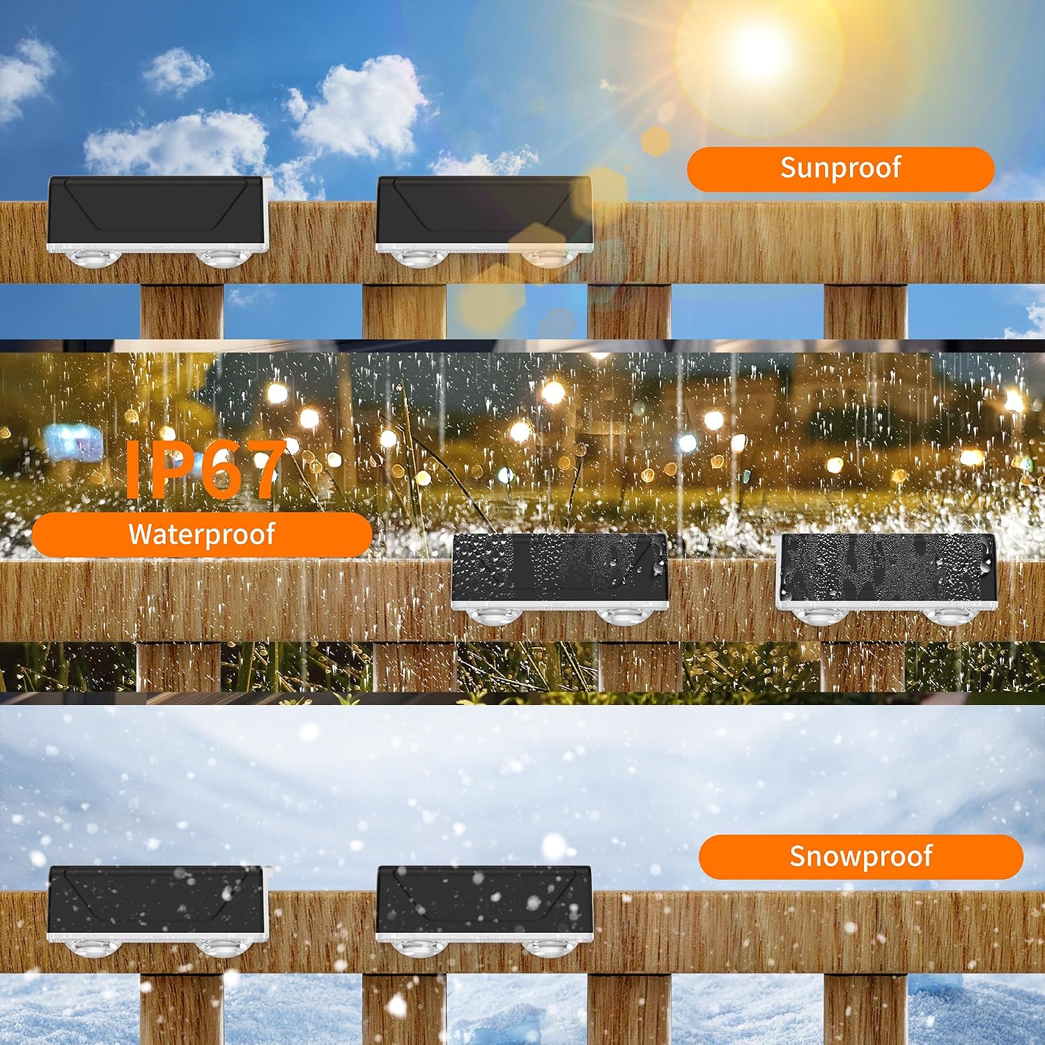 Detalle de Lankey Sound Solar Fence Lights Outdoor Garden (4 Pack) – 3 Modes, IP67, Solar Powered