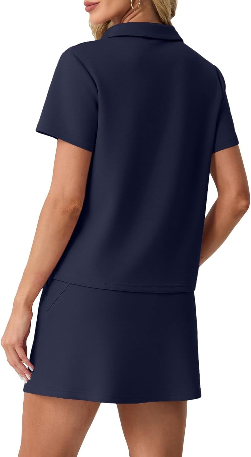 Detalle de GRECERELLE Women’s Summer 2-Piece Skort Set (Half-Zip Top + Pocketed Tennis Skirt)