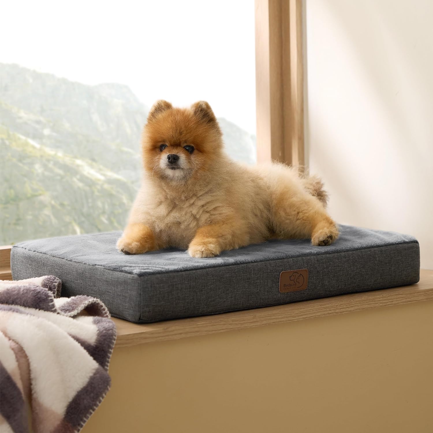 Detalle de BEDSURE orthopädisches Hundekissen für kleine Hunde (61 × 41 × 8 cm) – waschbares Hundebett mit 2-in-1 Memoryschaum, dunkelgrau