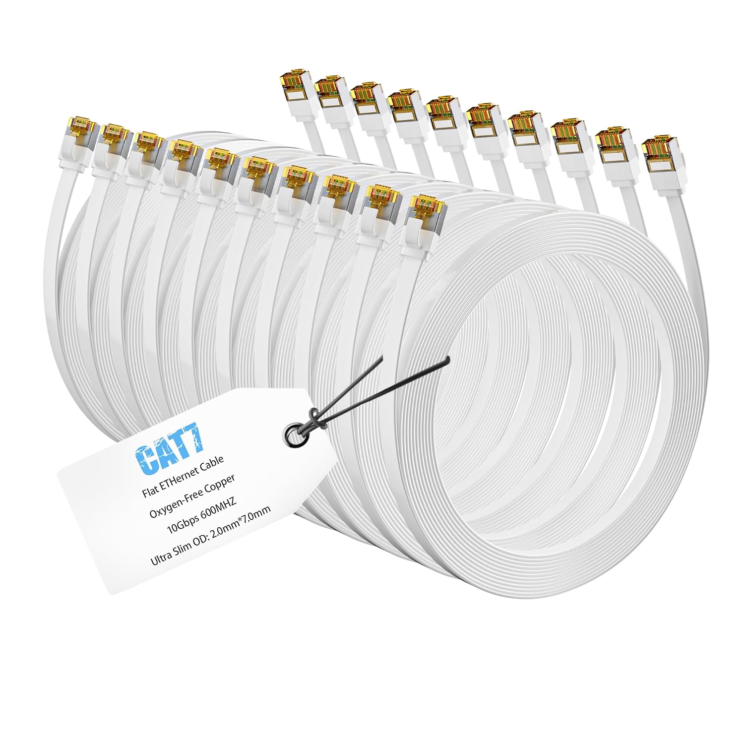 Detalle de Mygatti Cat7 Flach-Dünn Ethernetkabel 1.5 m – 10er Pack, Weiß, FTP, POE-fähig