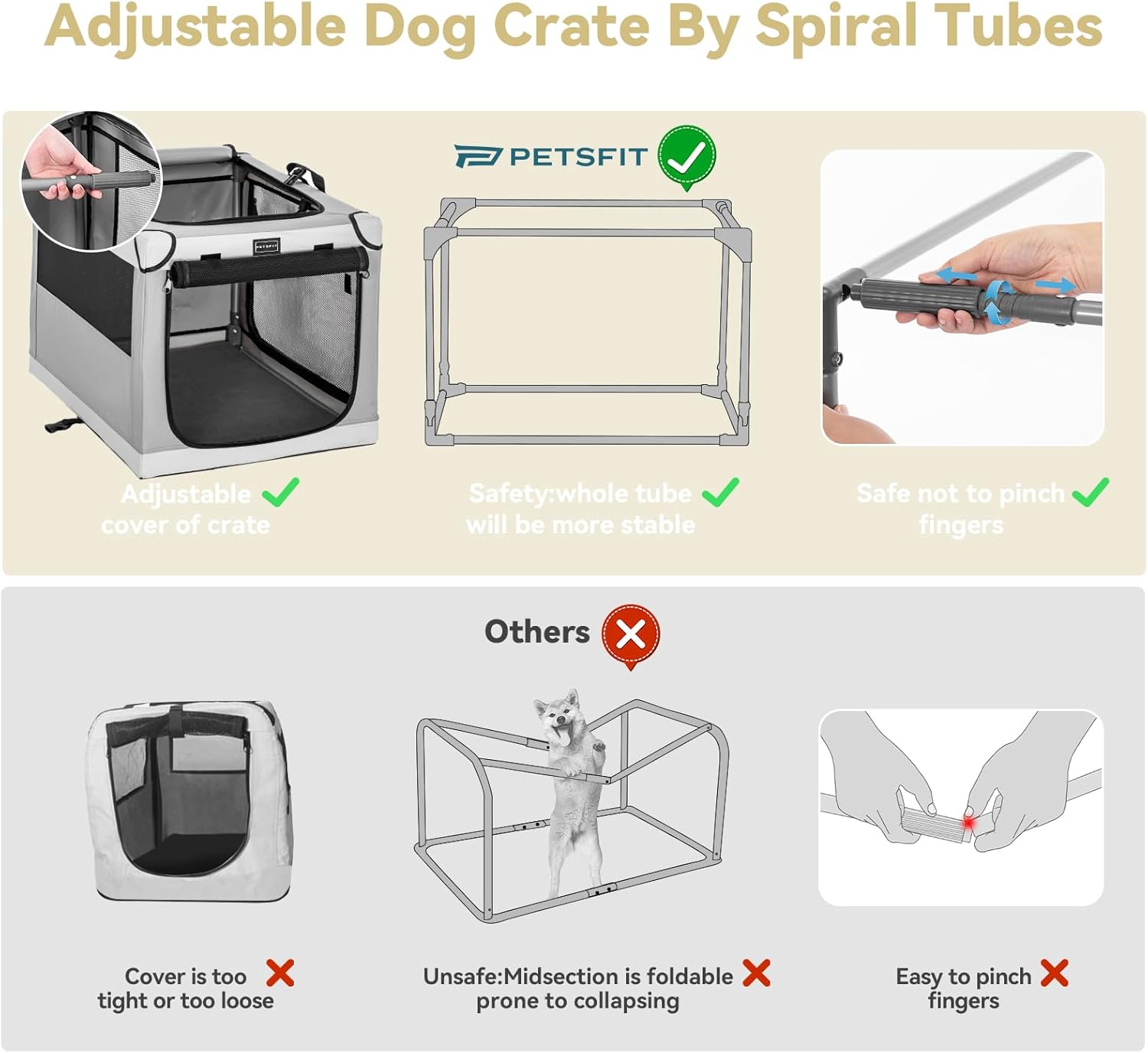 Detalle 2 de Petsfit Collapsible Dog Kennel with Thicken Mat, Adjustable Fabric Sleeve & Breathable Mesh Doors (100 cm)