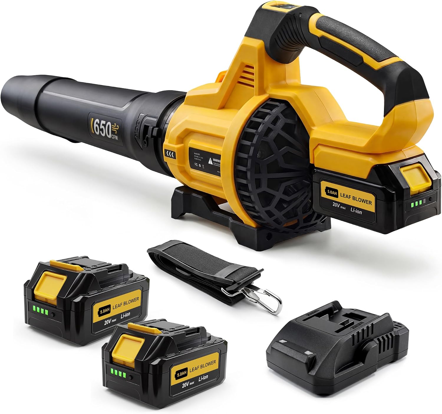 Detalle de LOSART CYJ Cordless Leaf Blower, 650 CFM, 3 Speeds, Dual 5.0Ah Batteries