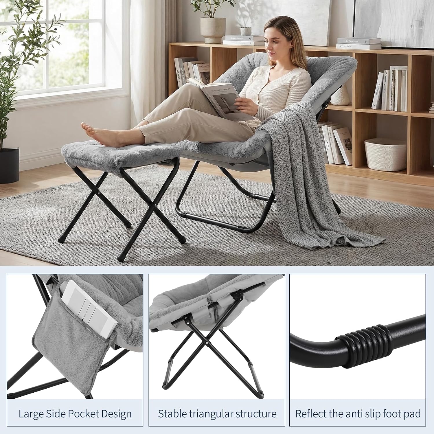 Thumbnail 5 de Clevich sillón de relax plegable gris 72x76x78 cm