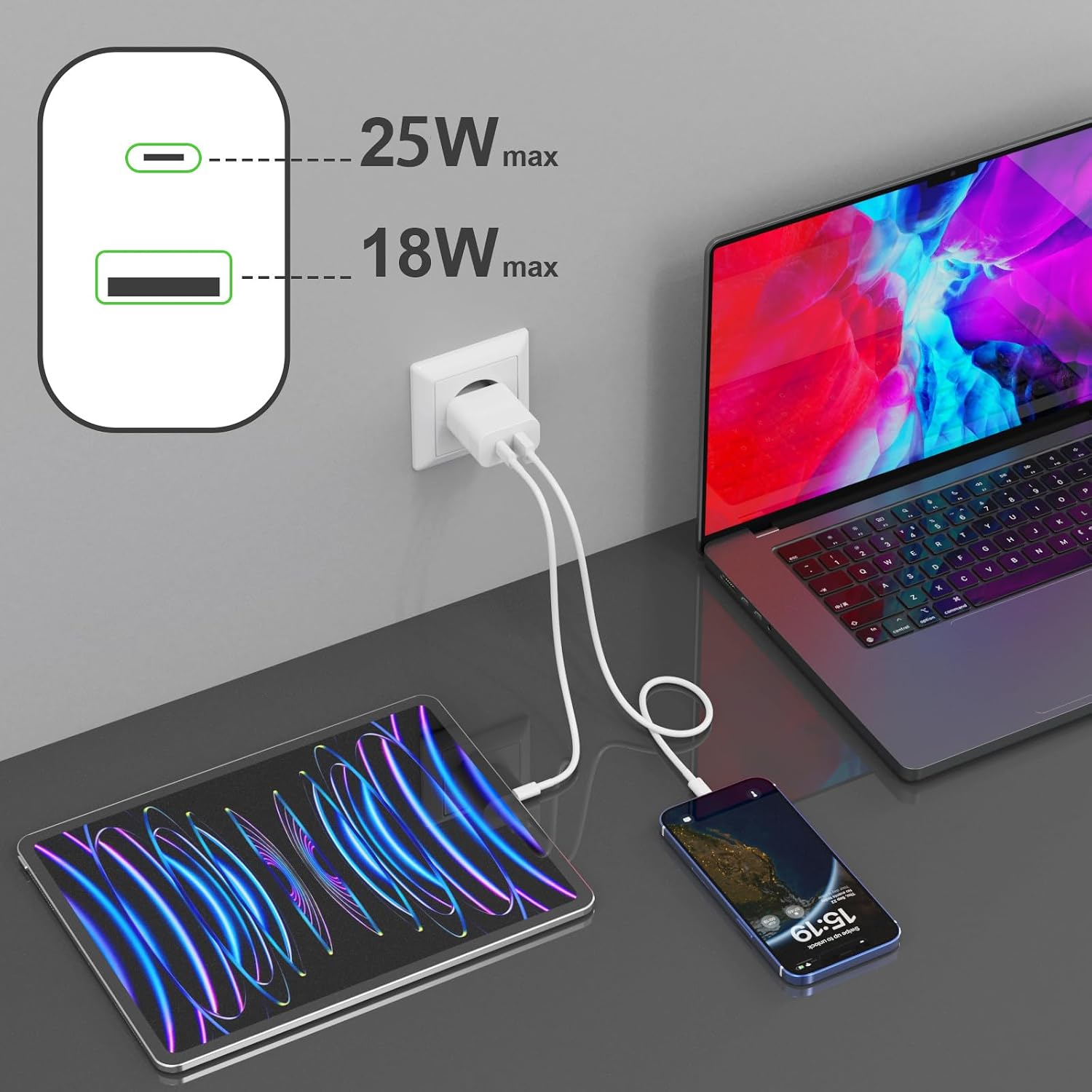 Detalle 1 de USB C Ladegerät 25W 2er Pack – 2 in 1 USB Adapter