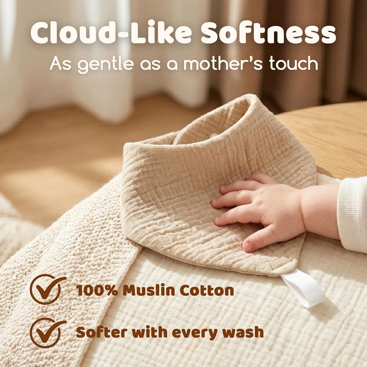 Detalle de COOROBIN Muslin Baby Bibs with Detachable Teether, 100% Cotton, Adjustable Snaps