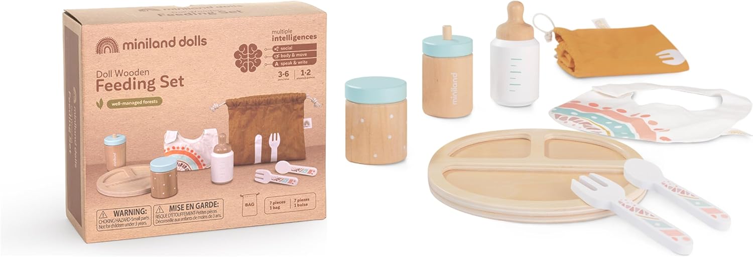 Detalle de Miniland Doll Wooden Feeding Set – Quality, ECO, Imaginative