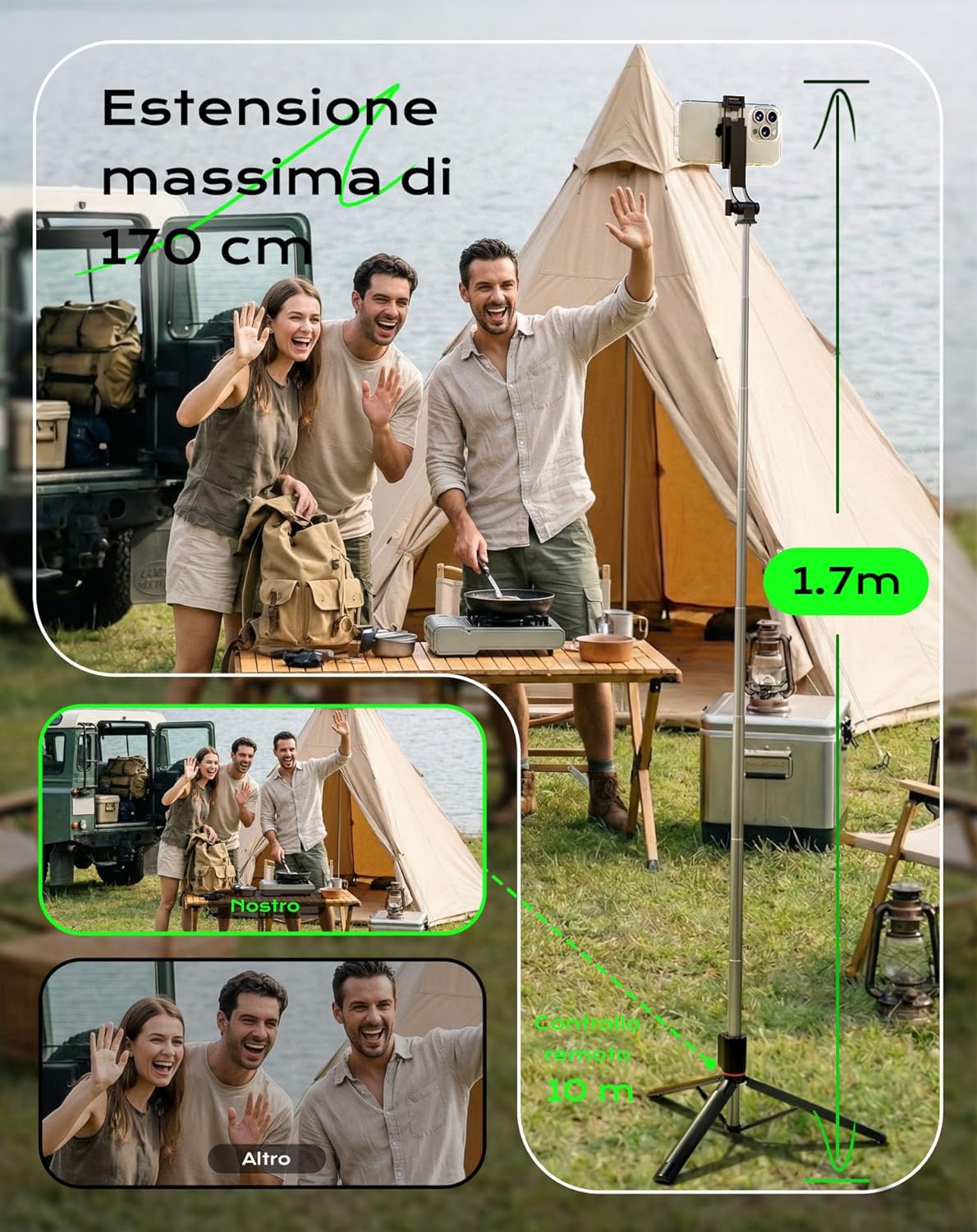 Detalle de Treppiede Smartphone e Bastone Selfie 170 cm: Stabilità potenziata e versatilità per foto e video