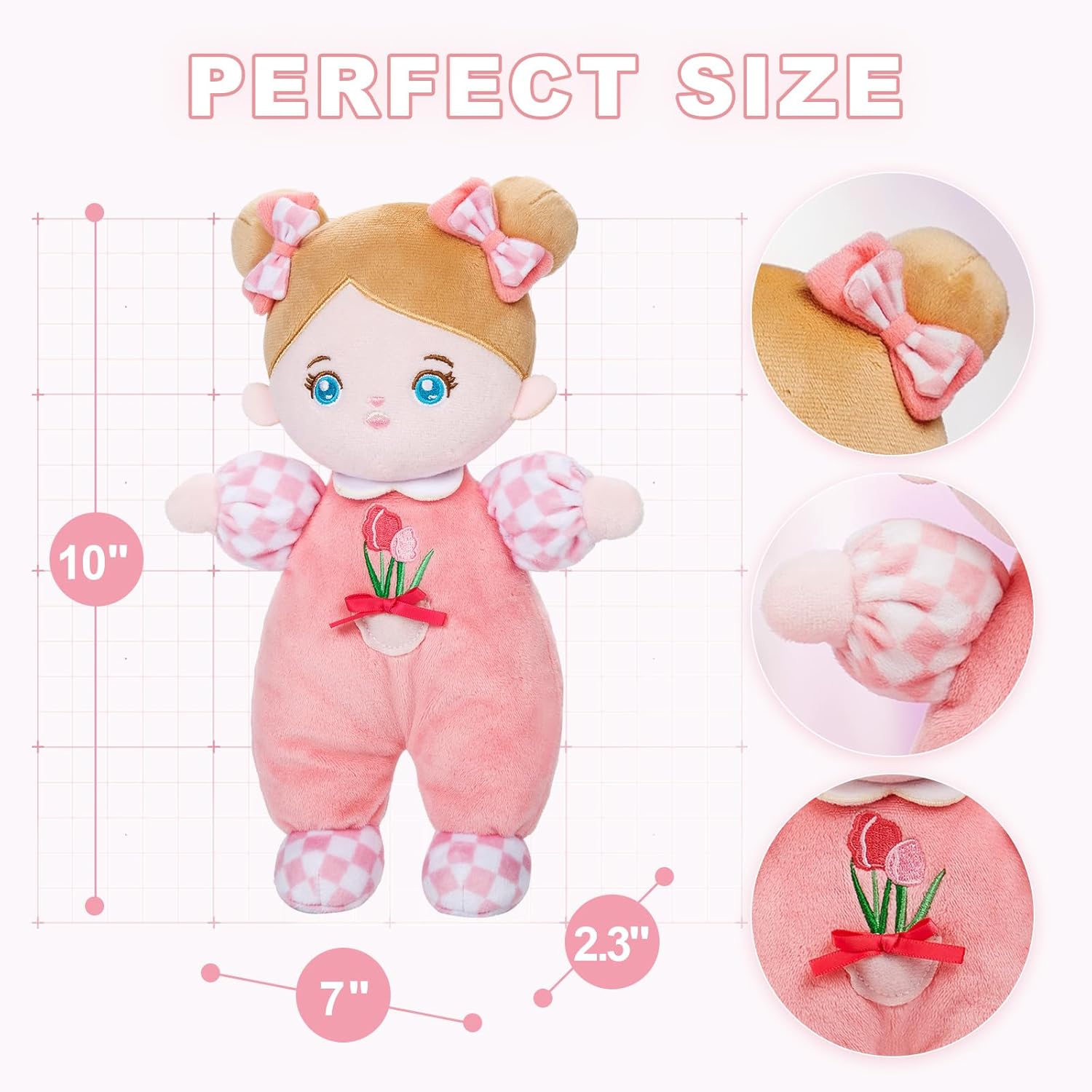 Thumbnail 1 de OUOZZZ 10" Tulip Pink Soft Baby Doll for 1-Year-Olds (First Birthday Gift)