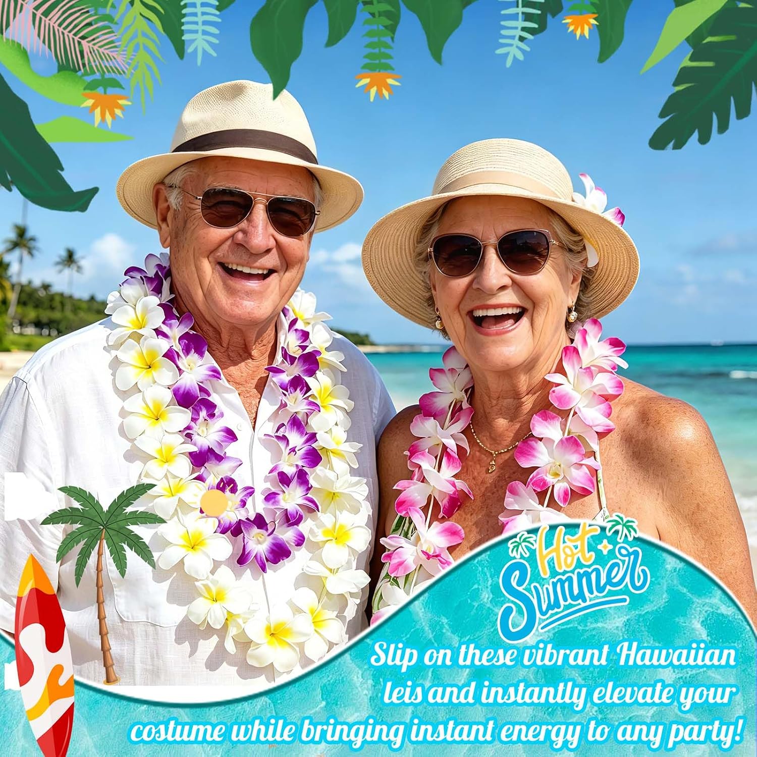 Detalle de Bszatan 100-Piece Hawaiian Flower Garlands — Bulk Leis for Beach Luau & Party Decor