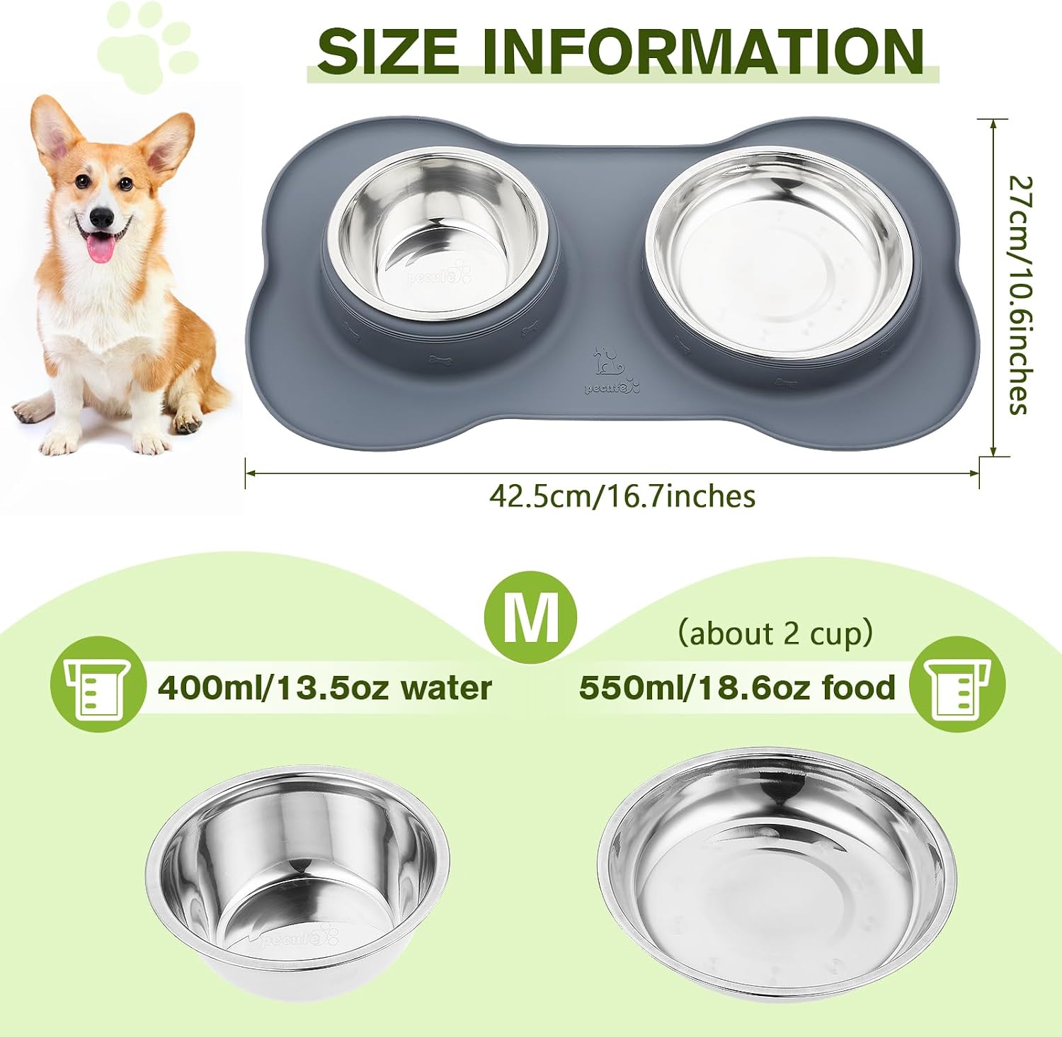 Detalle 2 de Pecute Double Stainless Steel Dog Bowls 14oz