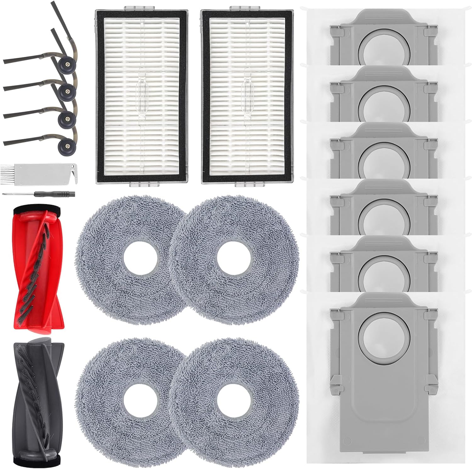 Detalle de VIEWALL accessoireset voor Roborock Saros en Qrevo met borstels, filters en stofzakken