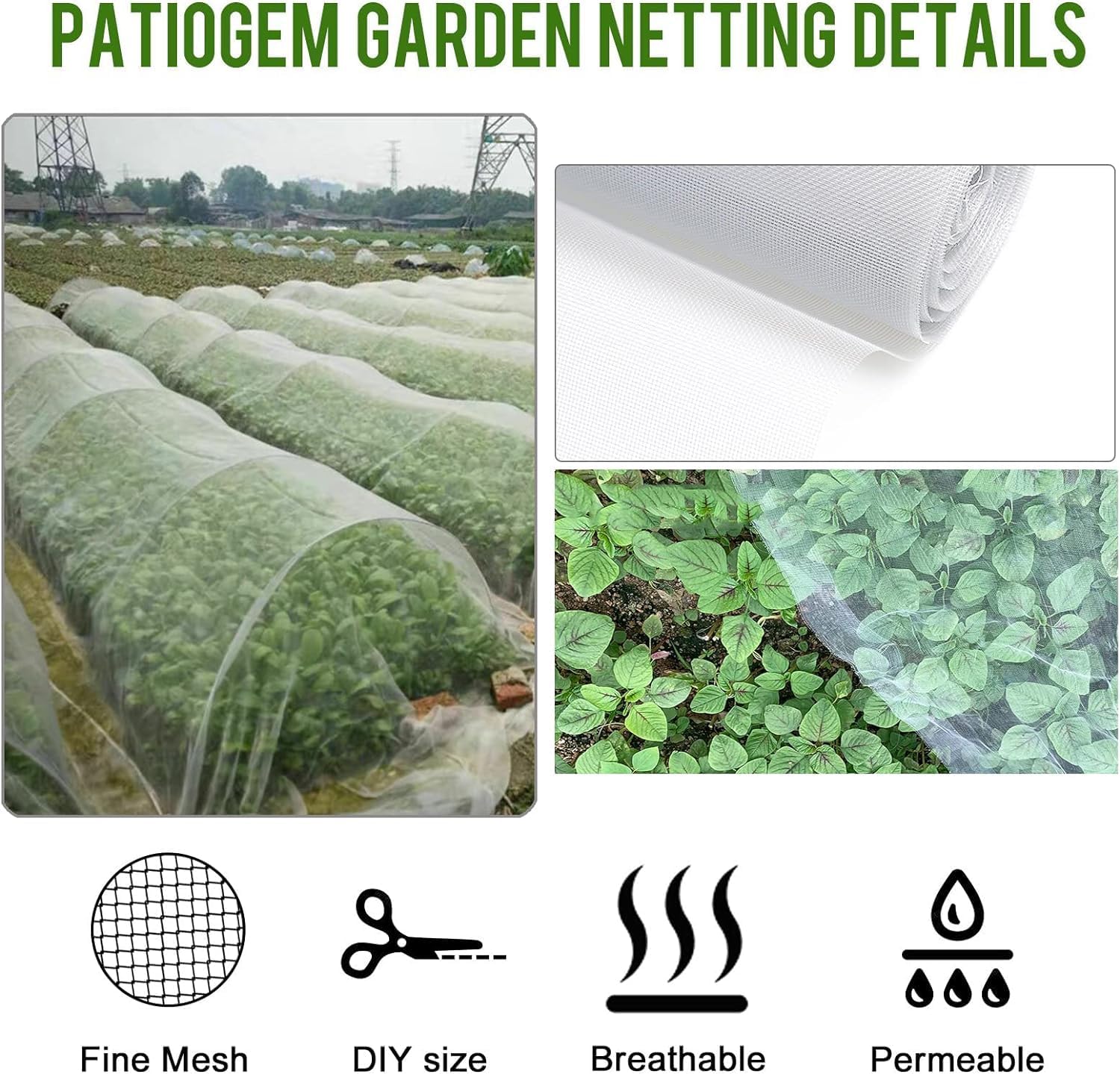 Detalle de Aoipend Fine Mesh Garden Netting, 10' x 50' PE Crop Cover