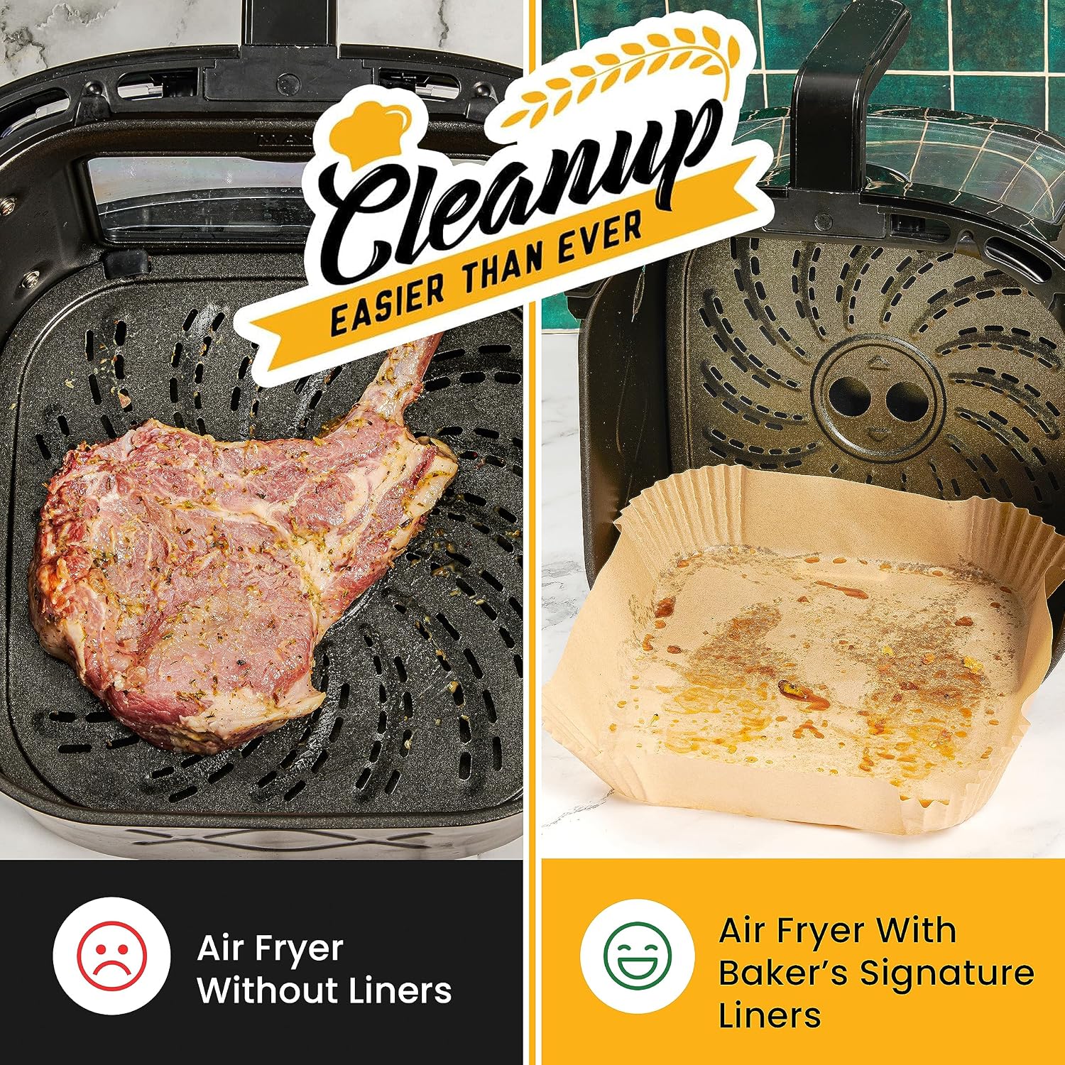 Detalle de Baker's Signature BS-AIR-SQ208 Square Air Fryer Liners, 8-inch, 250 Count