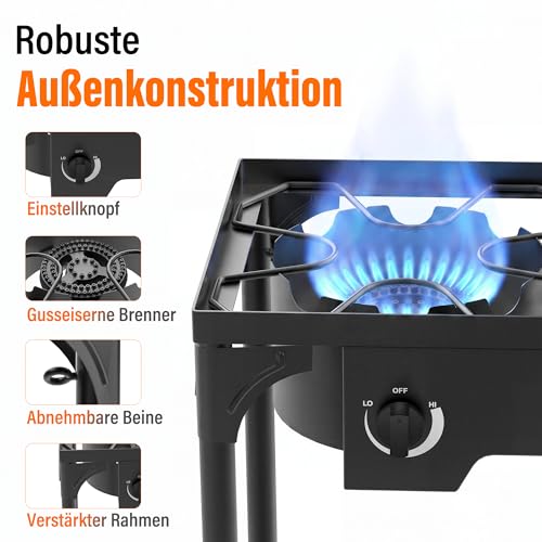 Thumbnail 2 de Veralune 10 kW Gas Hockerkocher – 2 Flammig, 20 PSI Regler, Outdoor, Camping und Notfallkochen