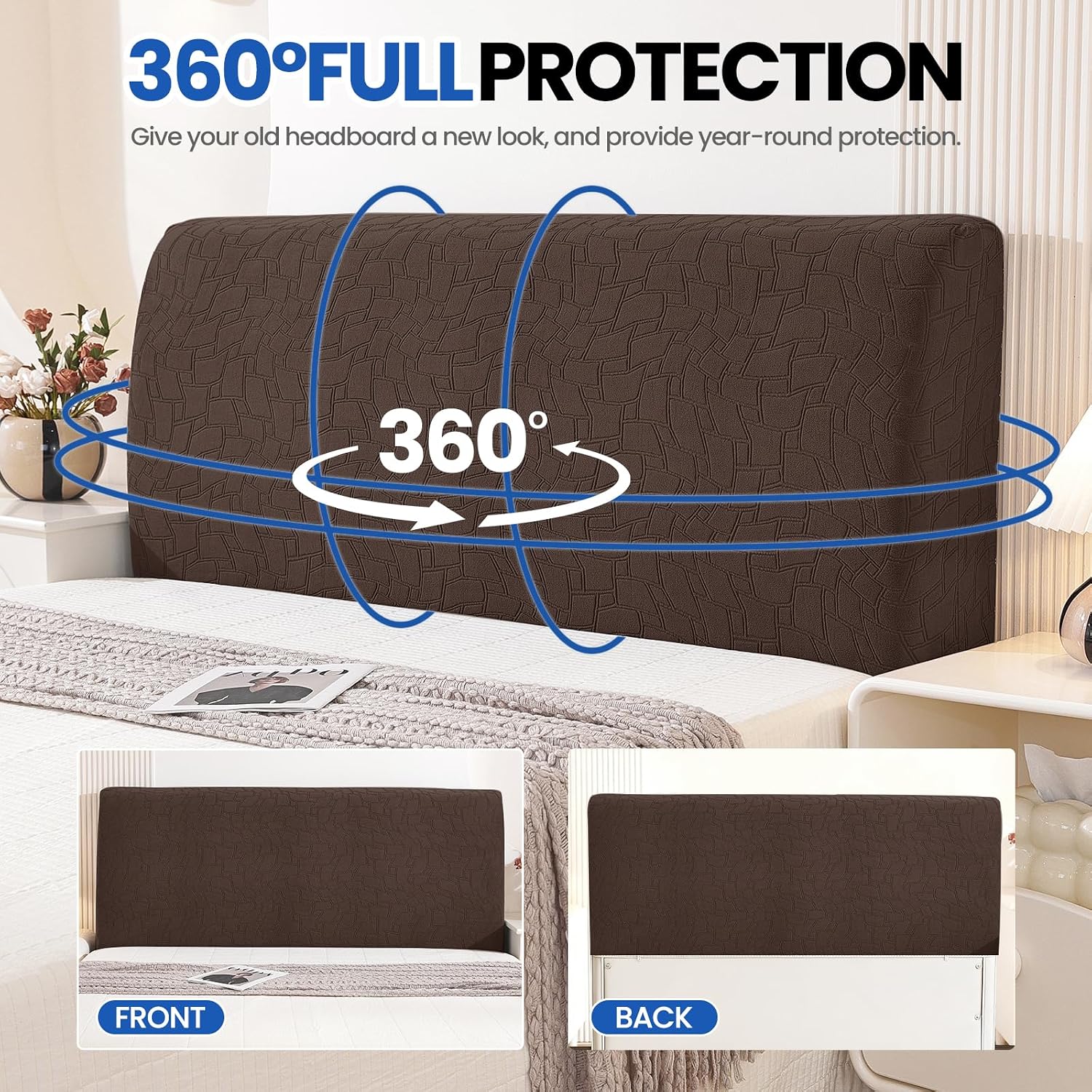 Thumbnail 5 de Ystyle Copri Testiera Letto Matrimoniale/Singolo Elasticizzata universale lavabile (180 cm) – Caffè Chiaro