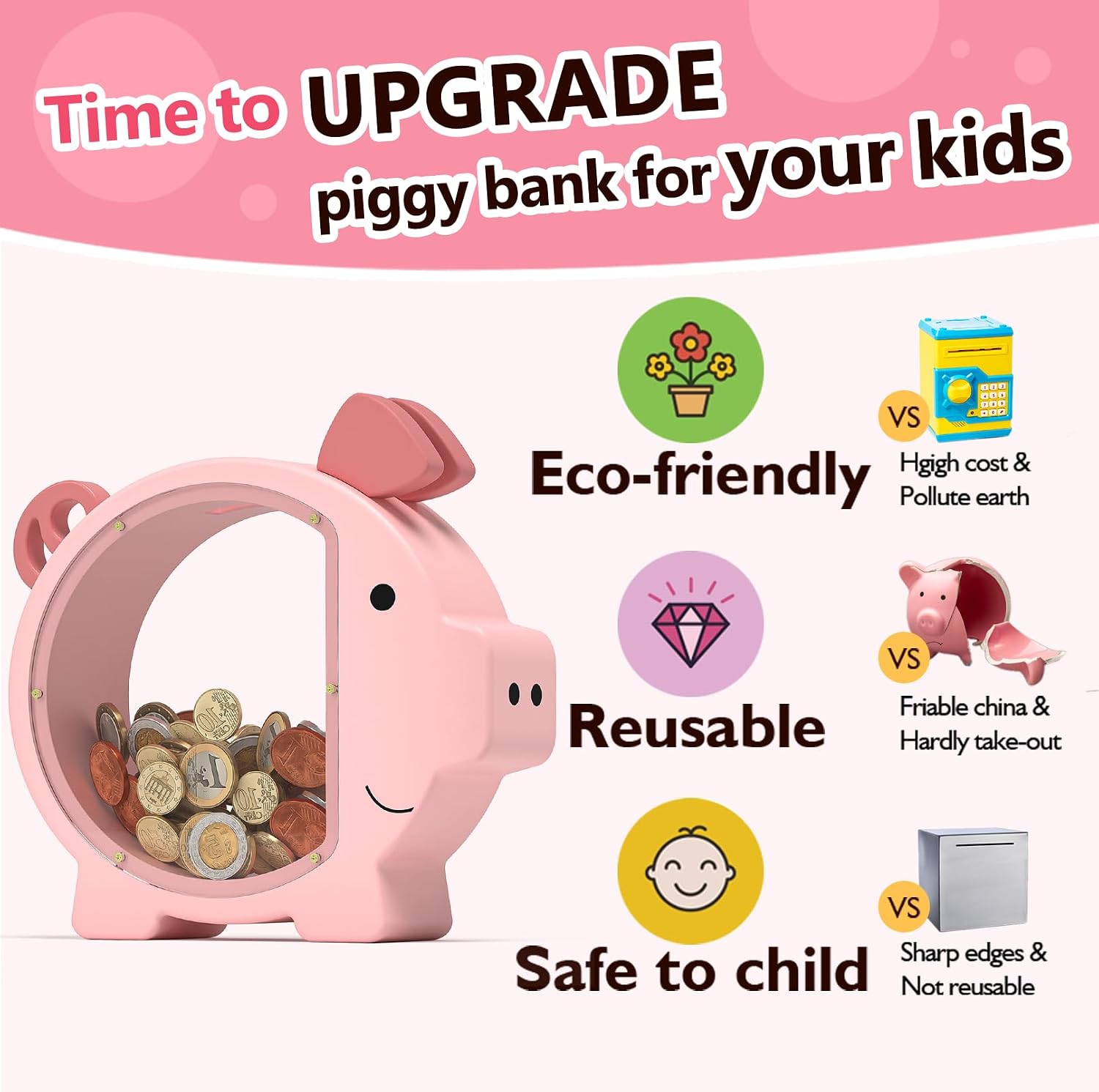 Thumbnail 4 de Summidate Pink Piggy Bank 9.5 in 🐷