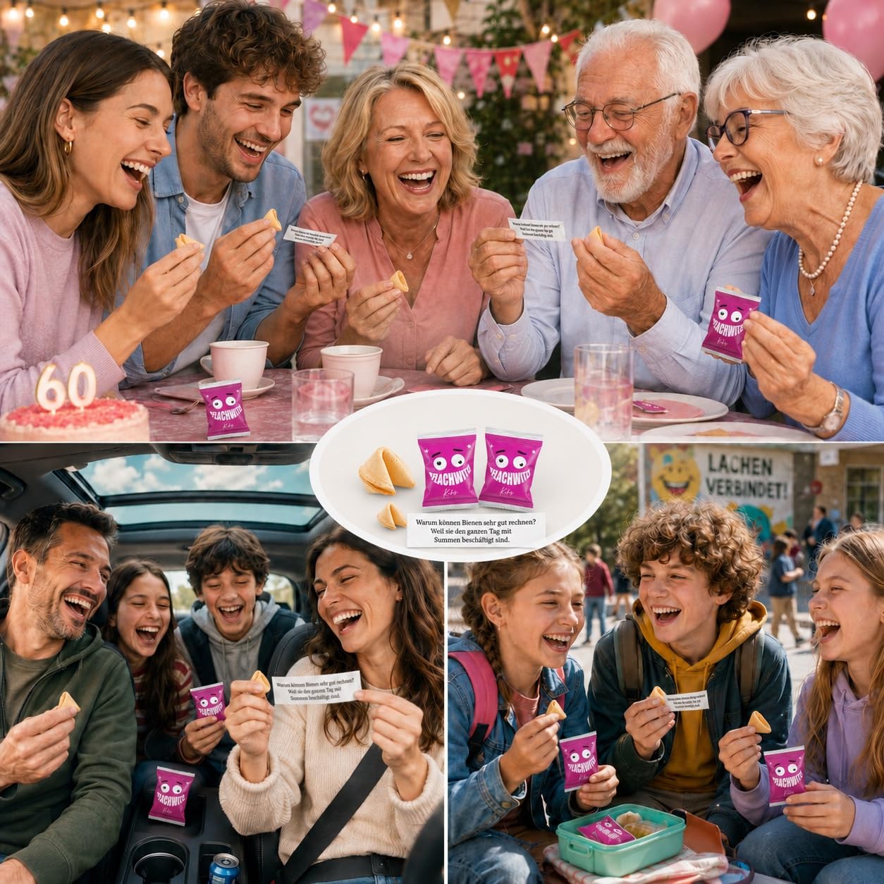 Detalle 2 de Glückskekse Flachwitze pink – vegane Glückskekse mit Flachwitz-Sammelwitzen, 30 Stück, made in Germany