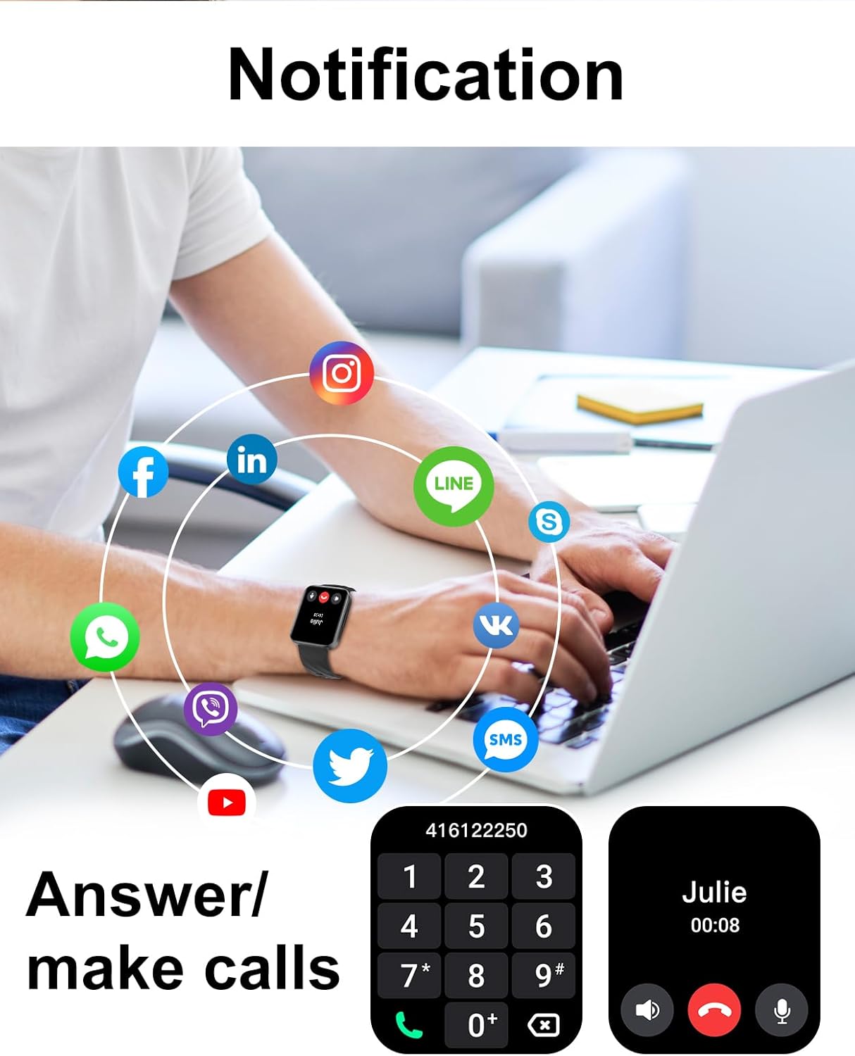 Detalle 2 de Dakofied Smartwatch chiamate Bluetooth cardiofrequenzimetro IP68