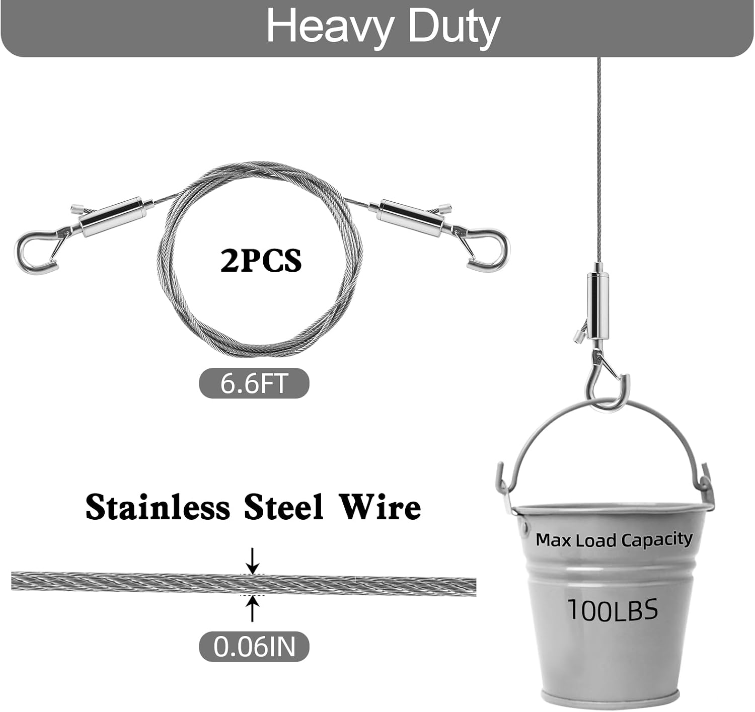 Thumbnail 1 de Wgbon Metal Wire Ropes Adjustable Picture Hanging Wire Kit, Stainless Steel, 6.6FT