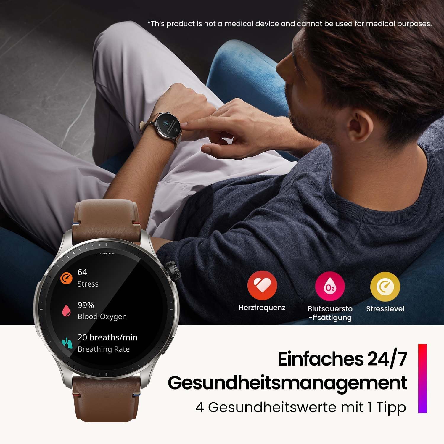 Detalle de Amazfit GTR 4 Smartwatch mit Bluetooth-Telefonie, Musikspeicher und 1,43'' AMOLED-Display