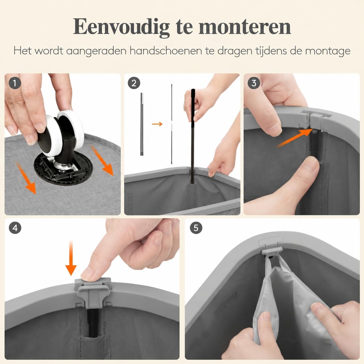 Detalle de Lifewit 24599 wasmand van 105 liter met deksel en wielen, lichtgrijs