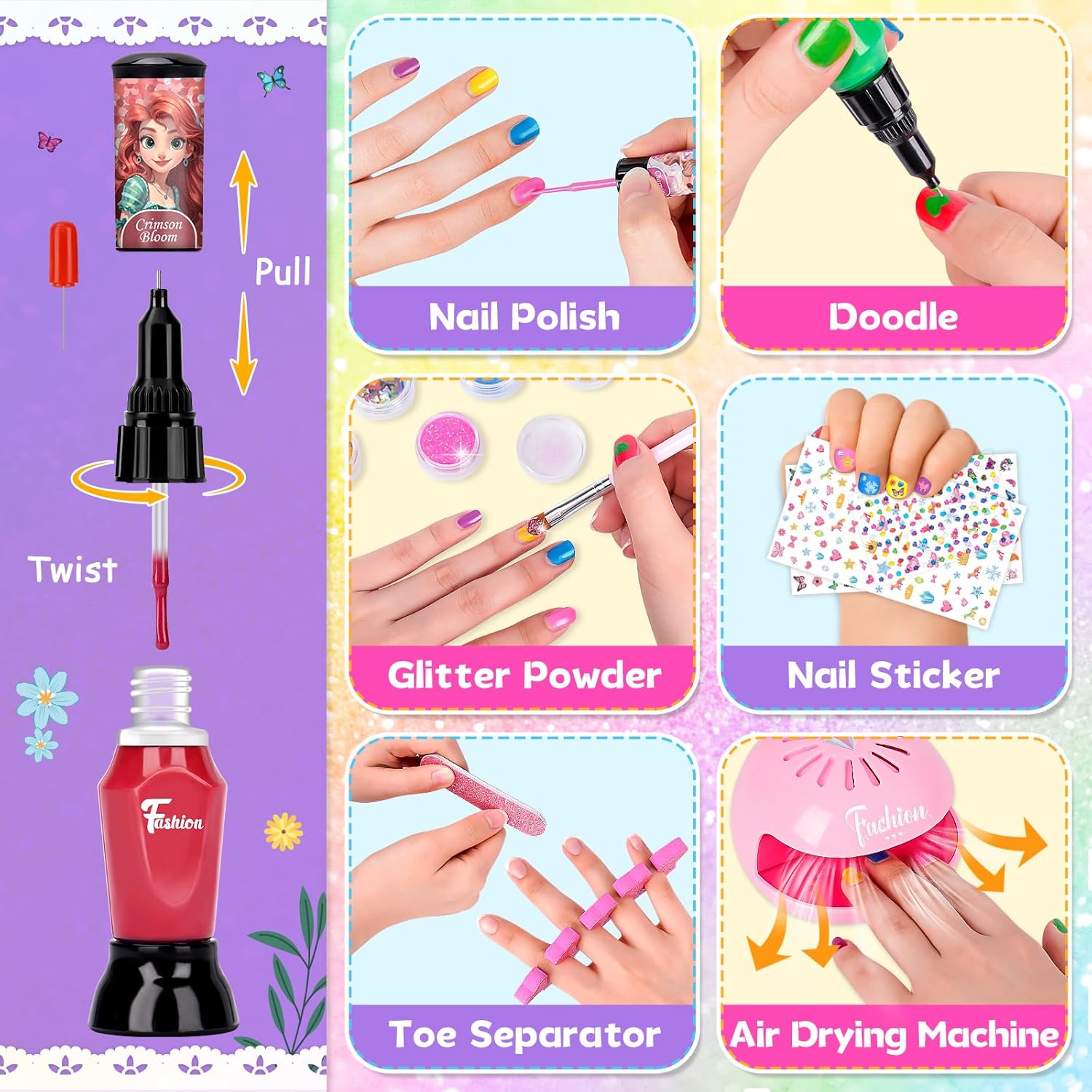 Detalle de Kids Nail Polish Set for Ages 5โ12, Peel-Off 1๐