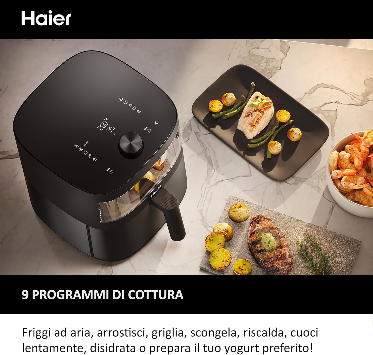 Thumbnail 1 de Friggitrice ad aria Haier Serie 5 9 in 1 da 7 L (nero) con display e finestra in vetro