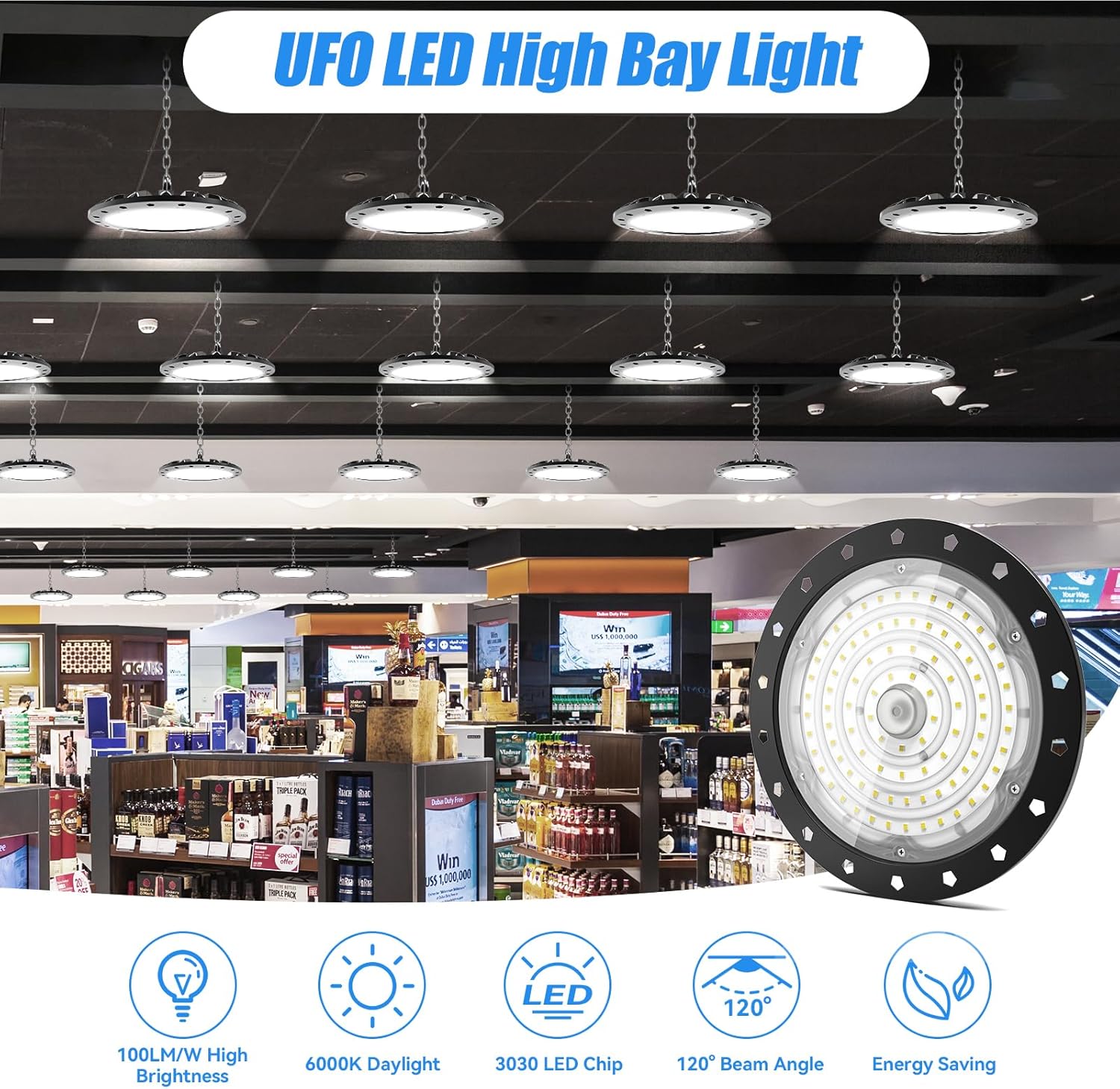 Thumbnail 5 de Royana 200W UFO LED Workshop Lamp – 6500K Cool White, 20,000 lm for Industrial Spaces