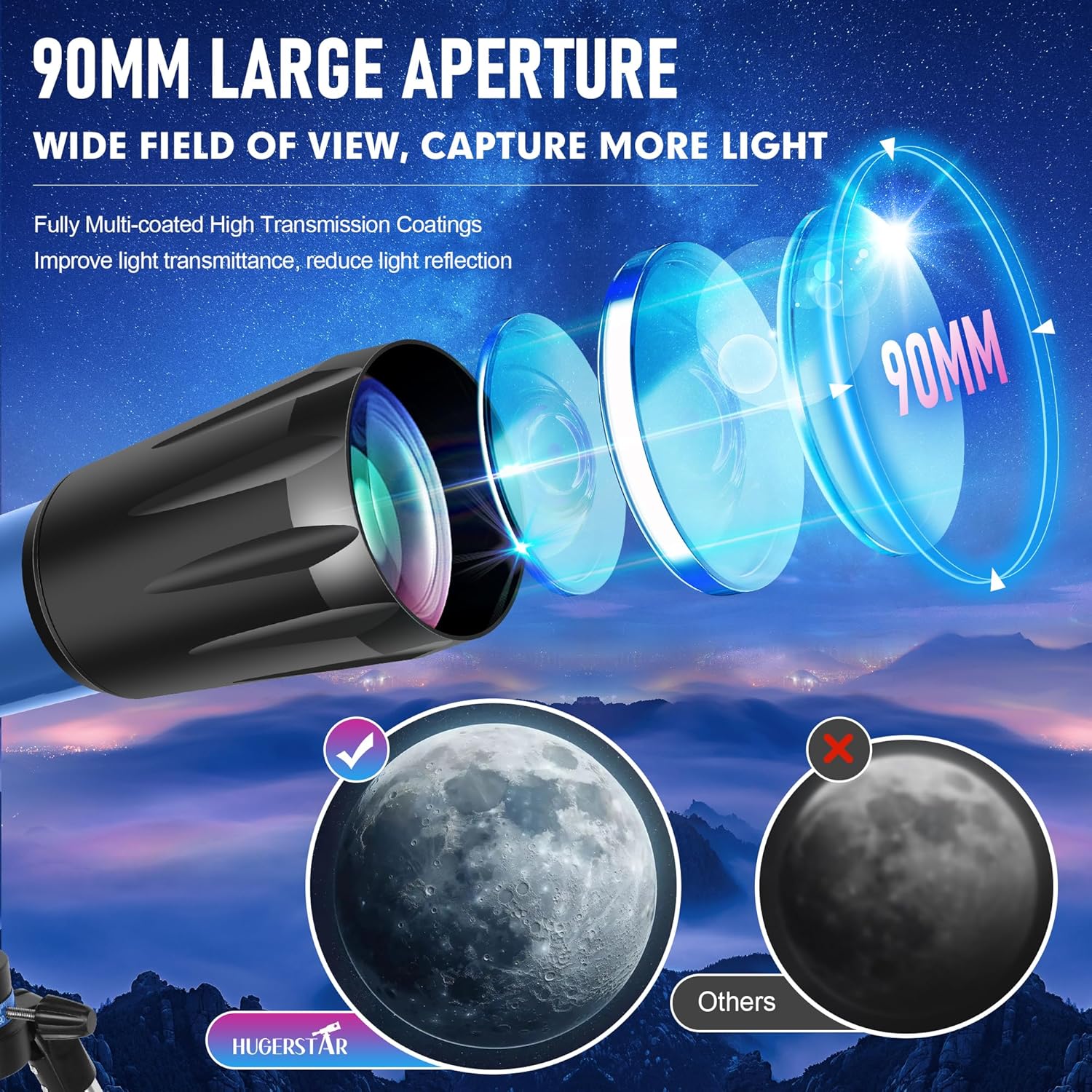 Detalle 2 de HUGERSTAR 90mm Aperture Refractor Telescope 800mm