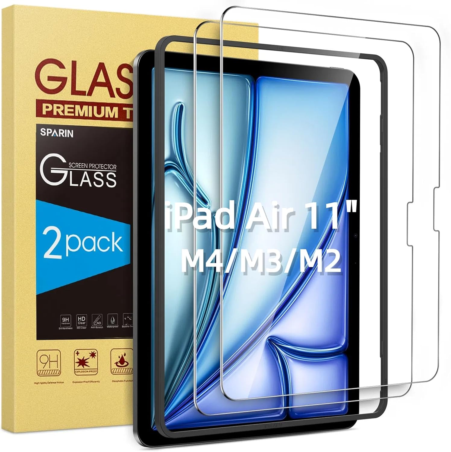 SPARIN Schutzfolie (2 Stück) für iPad Air 11 Zoll M4/M3/M2 (2026/2025/2024) – kratzfest, 9H, Anti-Bläschen