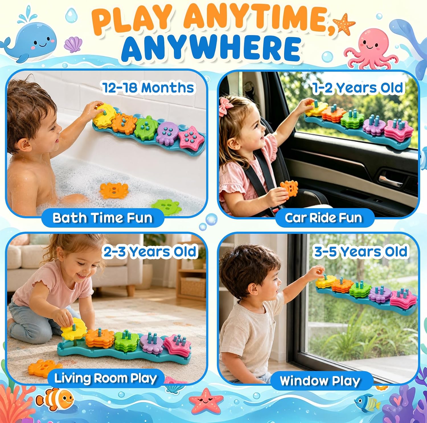 Thumbnail 4 de Baby Bath Toys: 20-Piece Mould-Free Sorting & Stacking Set for 1–4 Year Olds