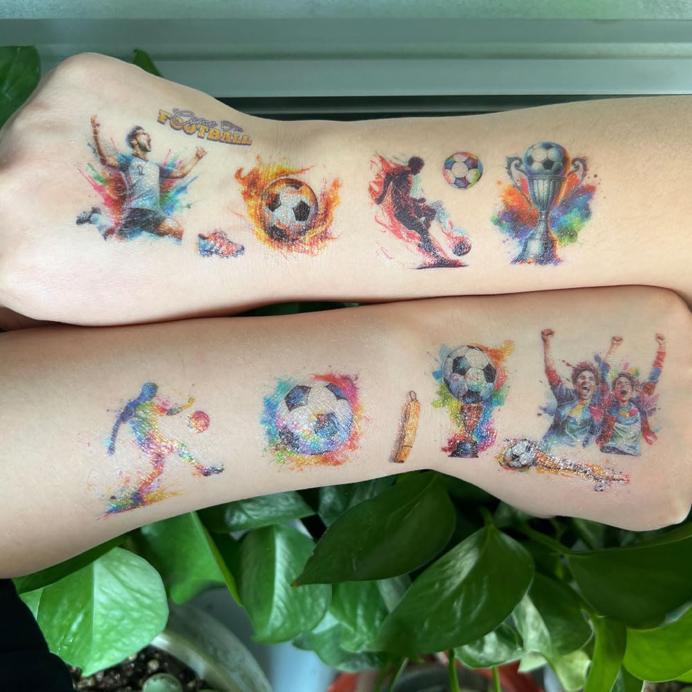 Thumbnail 5 de Fußball Glitzer Tattoo für Kinder – 12 Blatt temporäre Fußball-Tattoos mit Glitzerdesign
