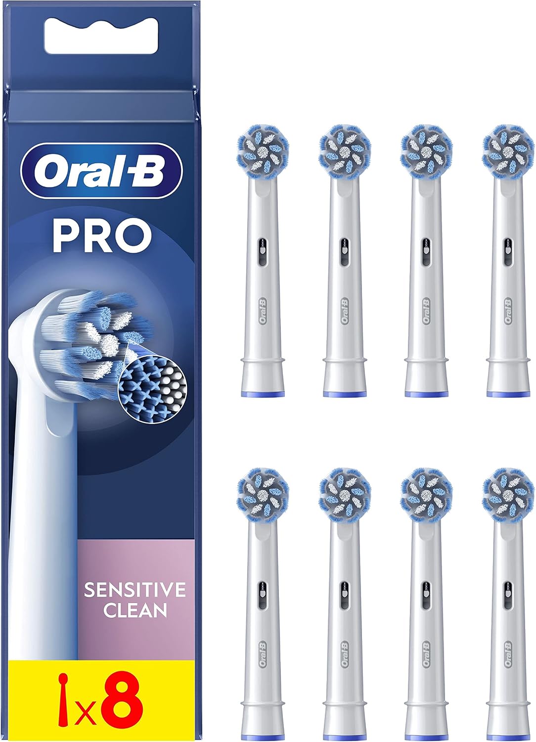 Oral-B Brossettes de Rechange Sensitive Clean – Lot de 8, blanchies, compatibles Oral-B PRO