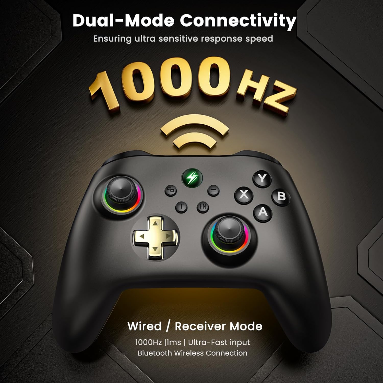 Detalle 2 de HASACOOL PC Controller mit Hall-Effect Joysticks & Ladestation – kabelloser Allrounder für PC, Switch, Android und iOS
