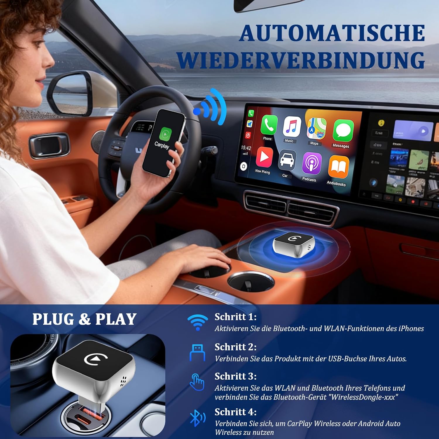 Thumbnail 6 de BSTOEM 2 in 1 Carplay Wireless Adapter & Android Auto Adapter – kabellos CarPlay/Android Auto für iPhone und Android