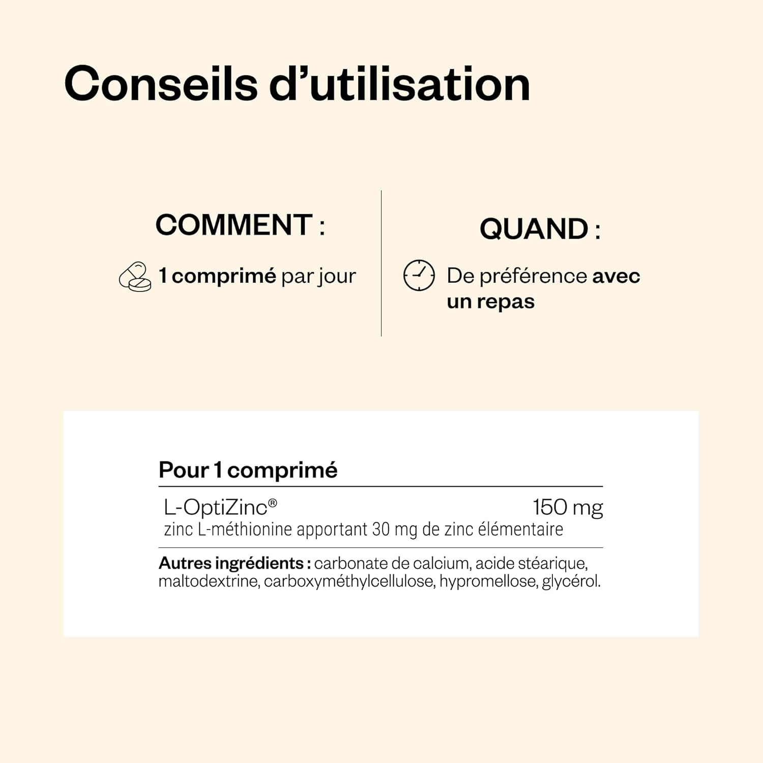 Thumbnail 5 de L-OptiZinc Supersmart, zinc bisglycinate chélaté (30 mg de zinc élémentaire) pour peau et os