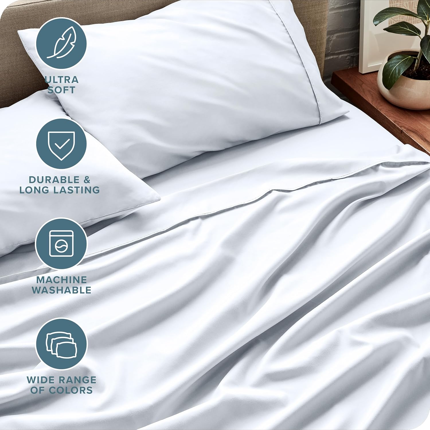 Thumbnail 3 de Bare Home King Sheet Set: 1800 Ultra-Soft Microfiber, Deep Pockets, 4-Piece (White)
