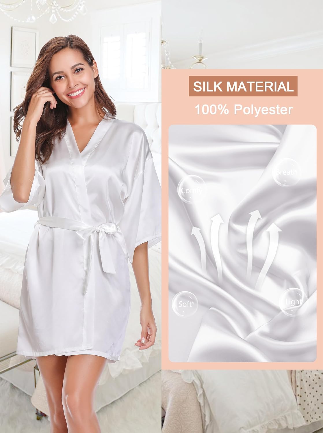 Detalle 1 de Wikoan Peignoir Satin femme Taille S (175 cm) 🧖♀