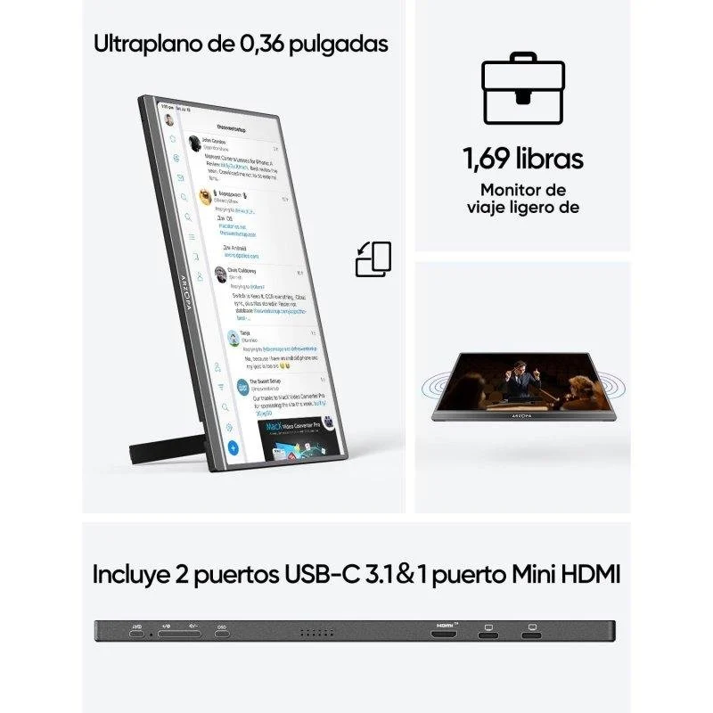 Detalle de Monitor Arzopa Z1C 16,1" FullHD IPS portátil • USB-C y Mini HDMI