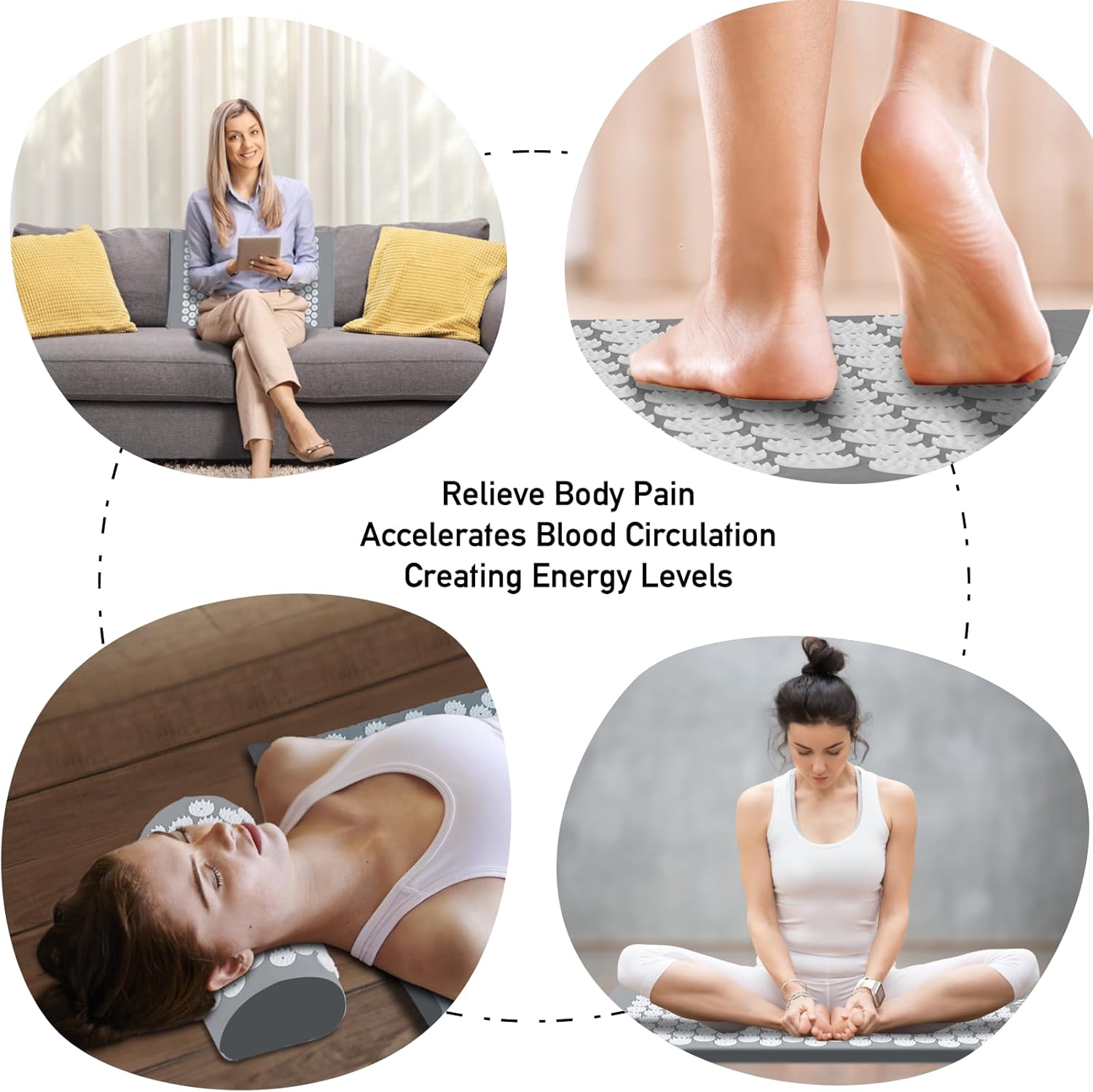 Detalle de Acupressure Mat & Pillow Set for Neck and Back Relief (Gray) – Carry Bag Included