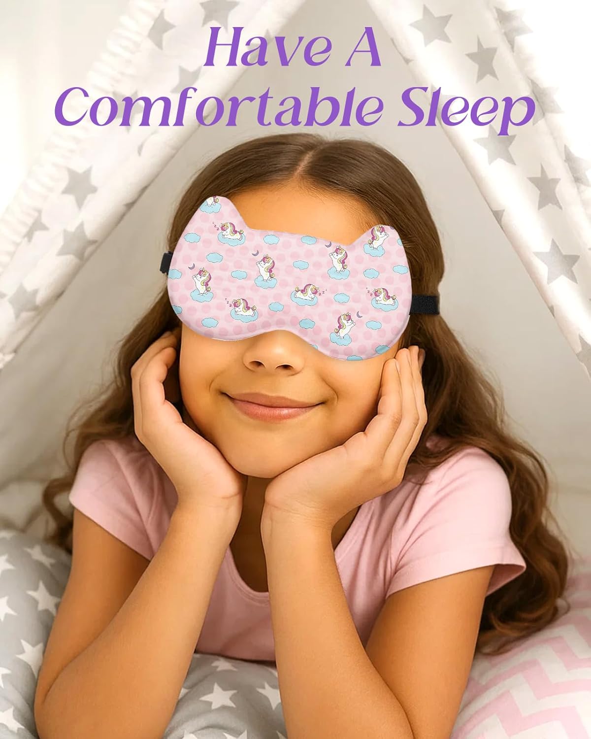 Detalle de Miss Adola Kids Sleep Mask – 3D Contoured Cat-Ear Eye Mask with Adjustable Strap