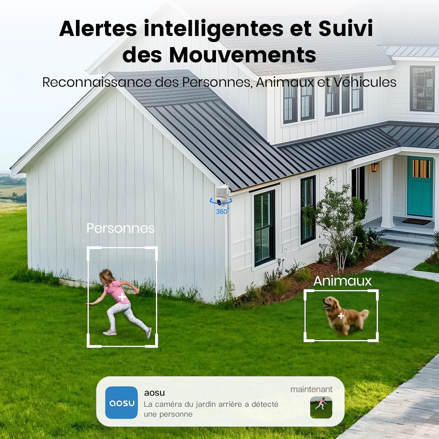 Thumbnail 3 de aosu 3K Caméra Surveillance WiFi Extérieure Sans Fil — Solaire, 360° PTZ avec Détection IA Personne/Véhicule/Animal et Vision Nocturne en Couleurs