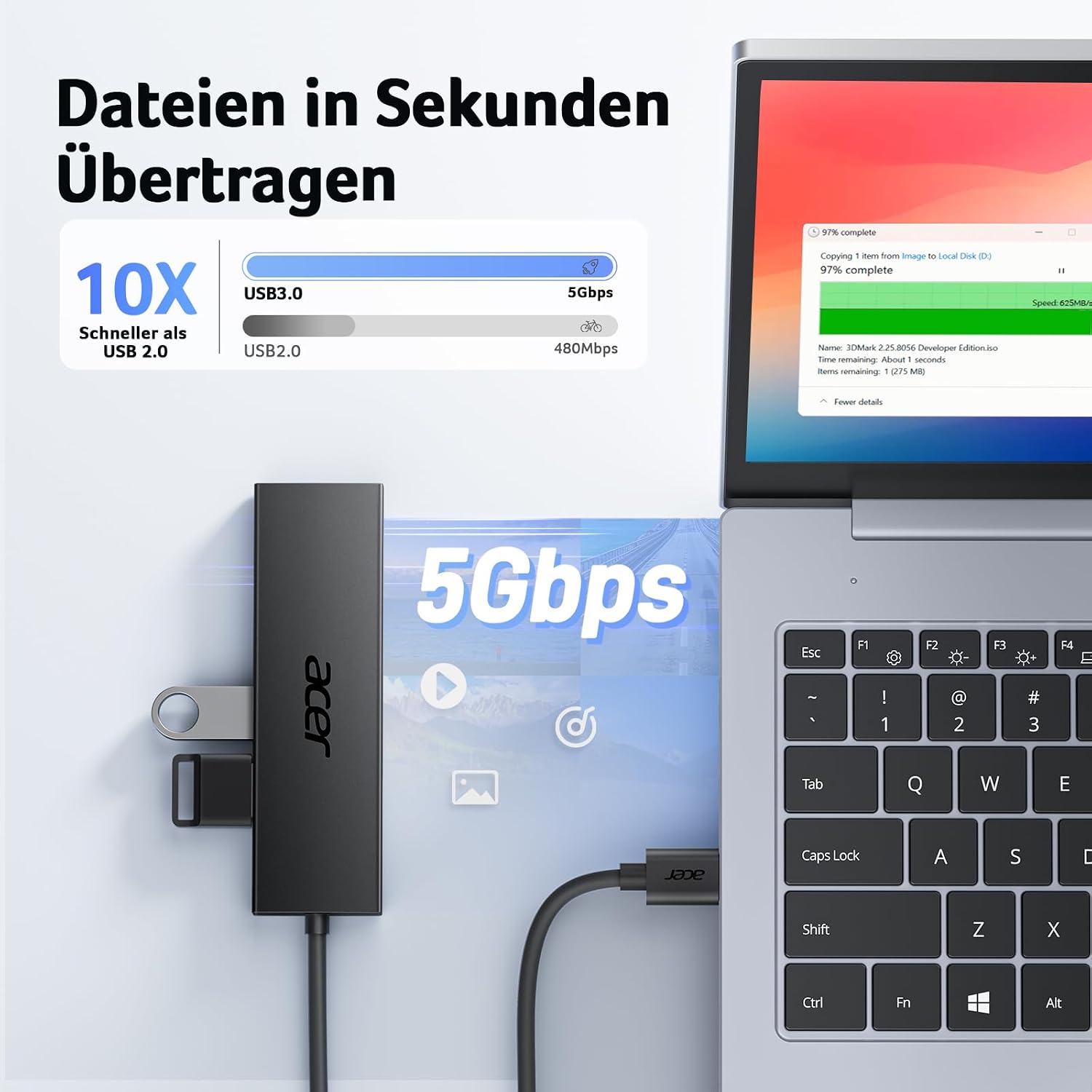 Detalle de acer USB 3.0 Hub 4 Ports mit USB-C Stromversorgung