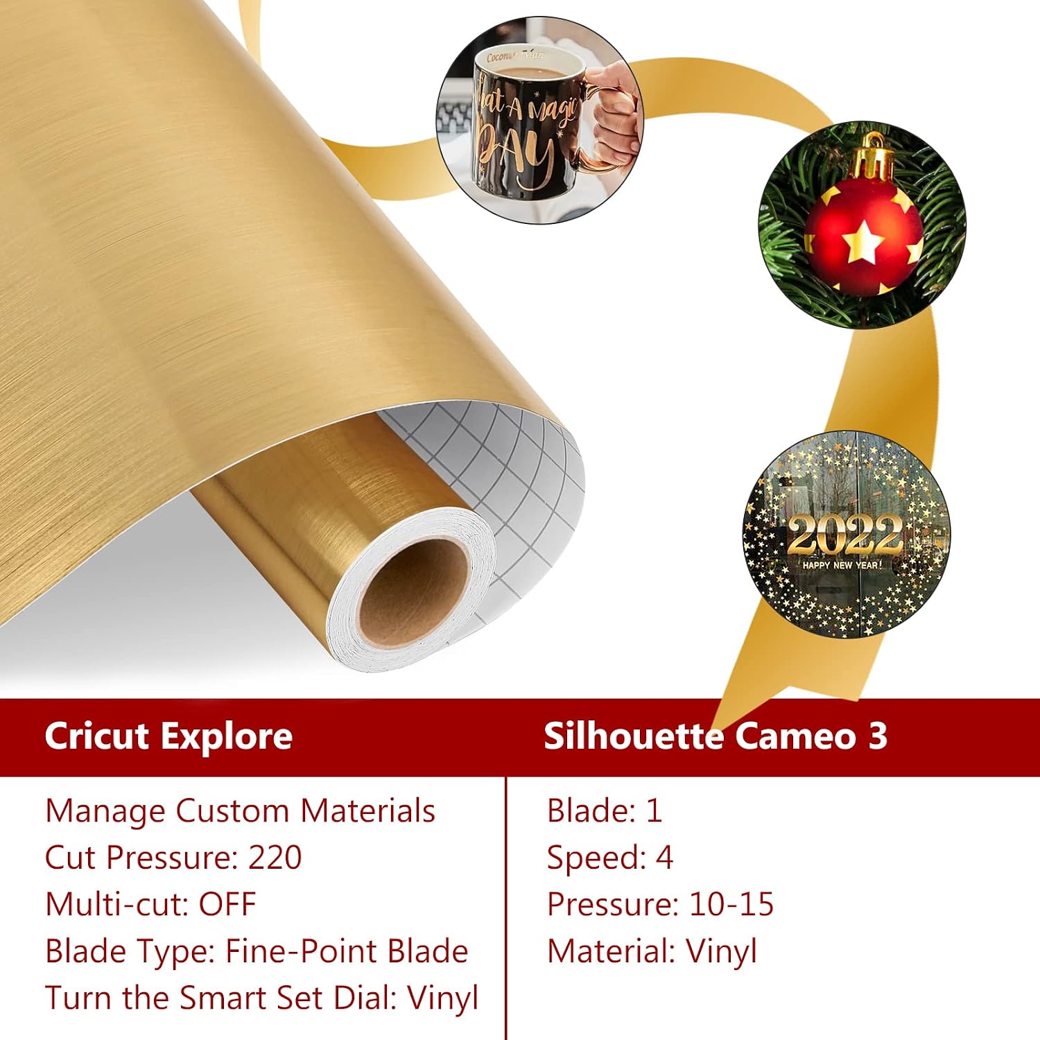 Detalle 2 de IModeur gebürstete gold metallische Vinylfolie für Plotter – 12 x 15 Fuß (30,5 cm x 4,58 m) für Cricut & DIY