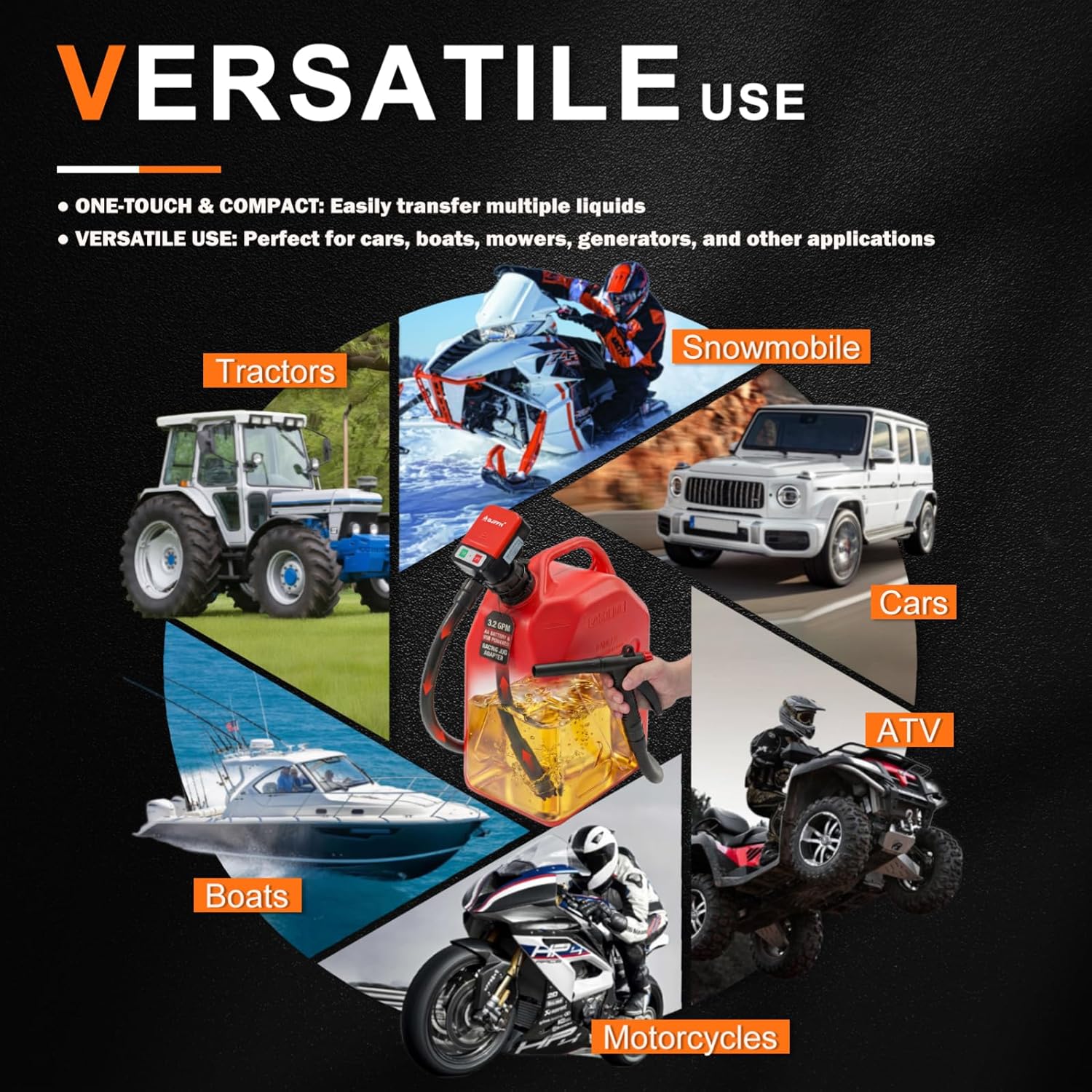 Thumbnail 4 de Portable Gas Can Fuel Pump with 3.2 GPM Flow Rate and 51-inch Vinyl Hose